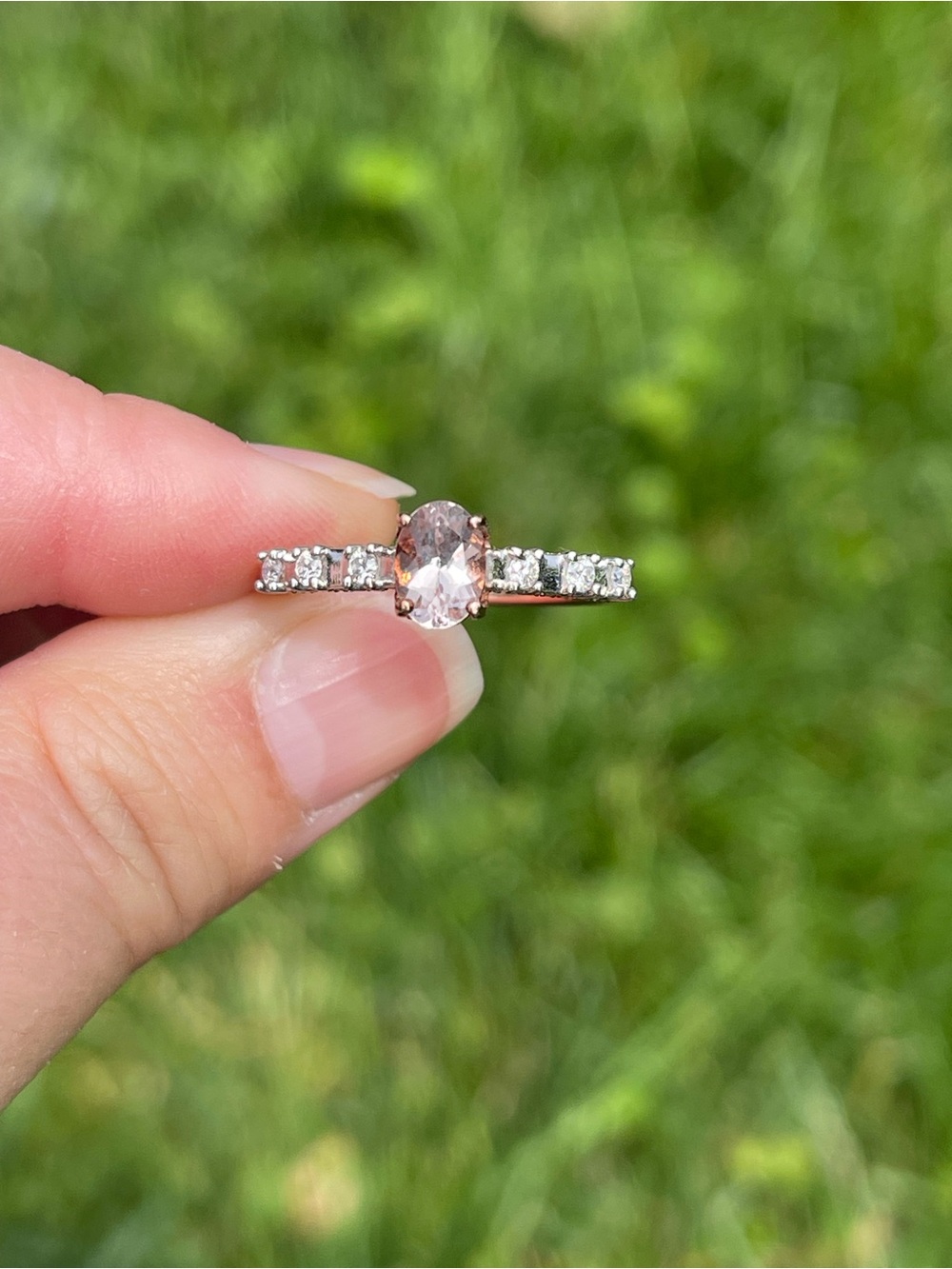 Pink Morganite and Moissanite Ring